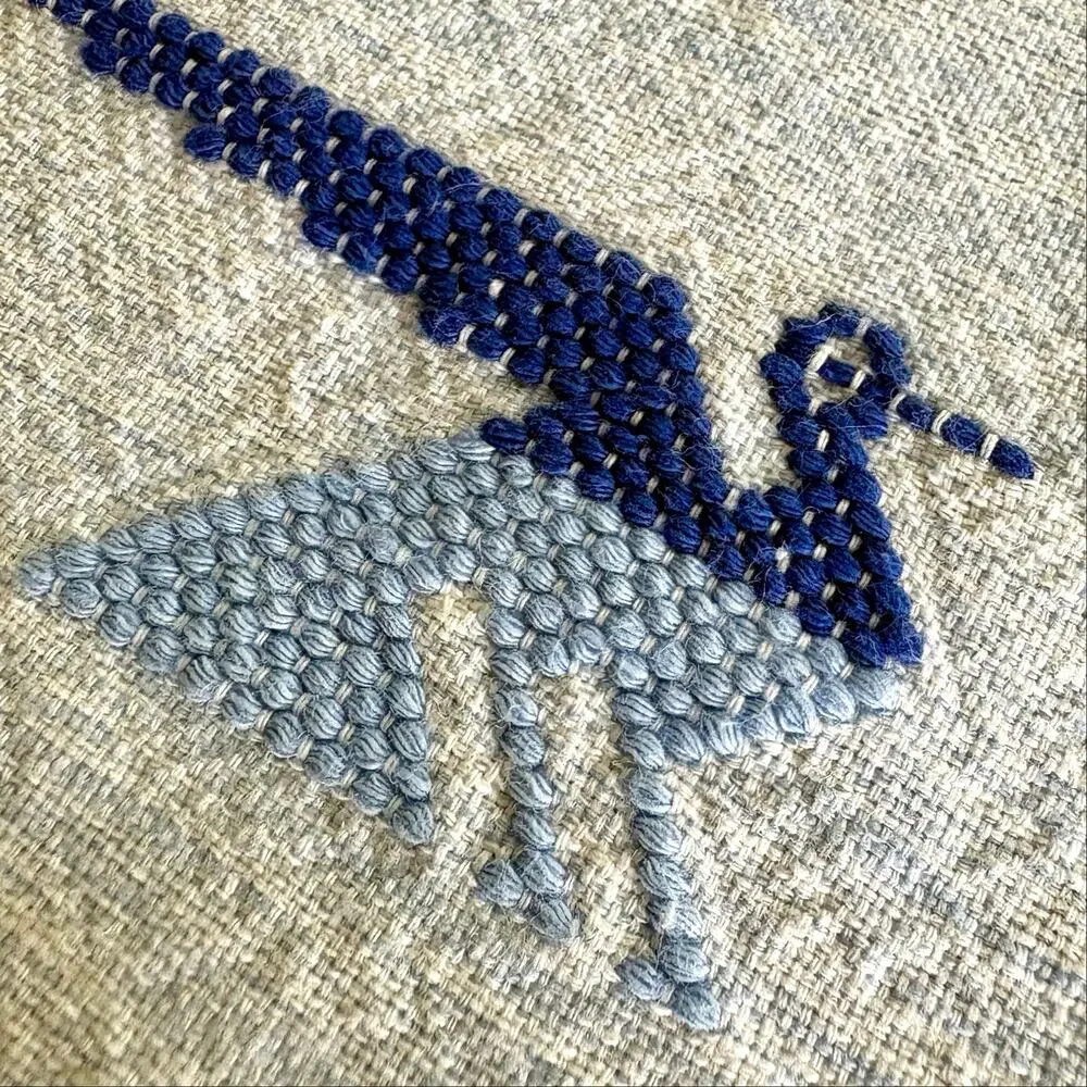 Vintage Guatemalan Cotton Tablecloth Blue Bird Embroidery